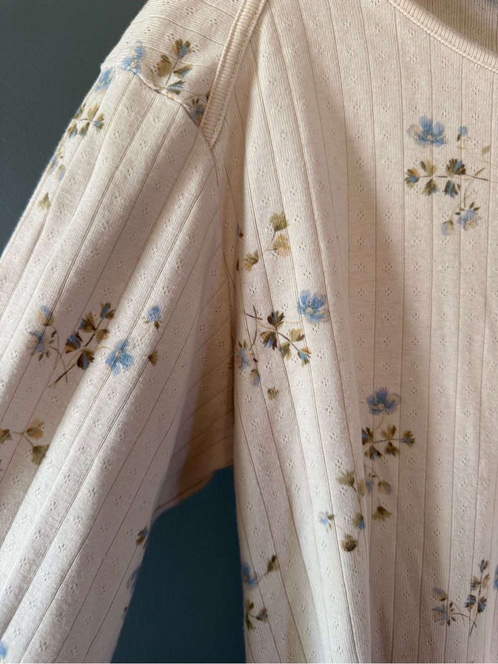 Liz Claiborne lizwear 90s pointelle cottagecore Cream Floral Long-Sleeve Sz L - Picture 2 of 8